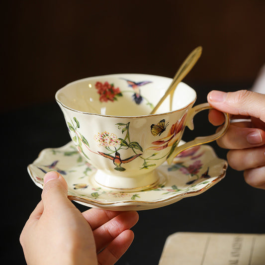 Vintage Royal Floral & Bird Ceramic Cup and Saucer Set