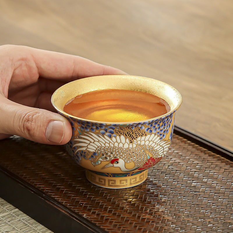 Porcelainess | Suet Jade Porcelain Gilded Auspicious Crane Cup