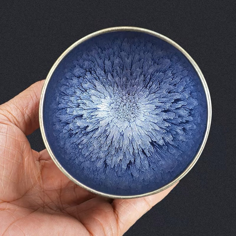 Starry Sky Tenmoku Tea Bowl — Celestial Blue Oil Spot Jian Zhan