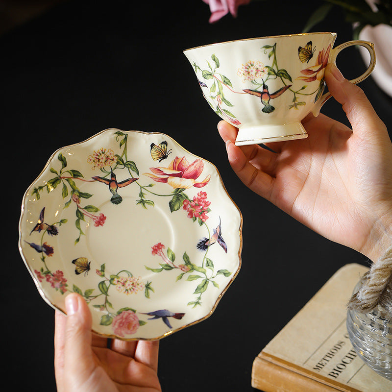 Vintage Royal Floral & Bird Ceramic Cup and Saucer Set