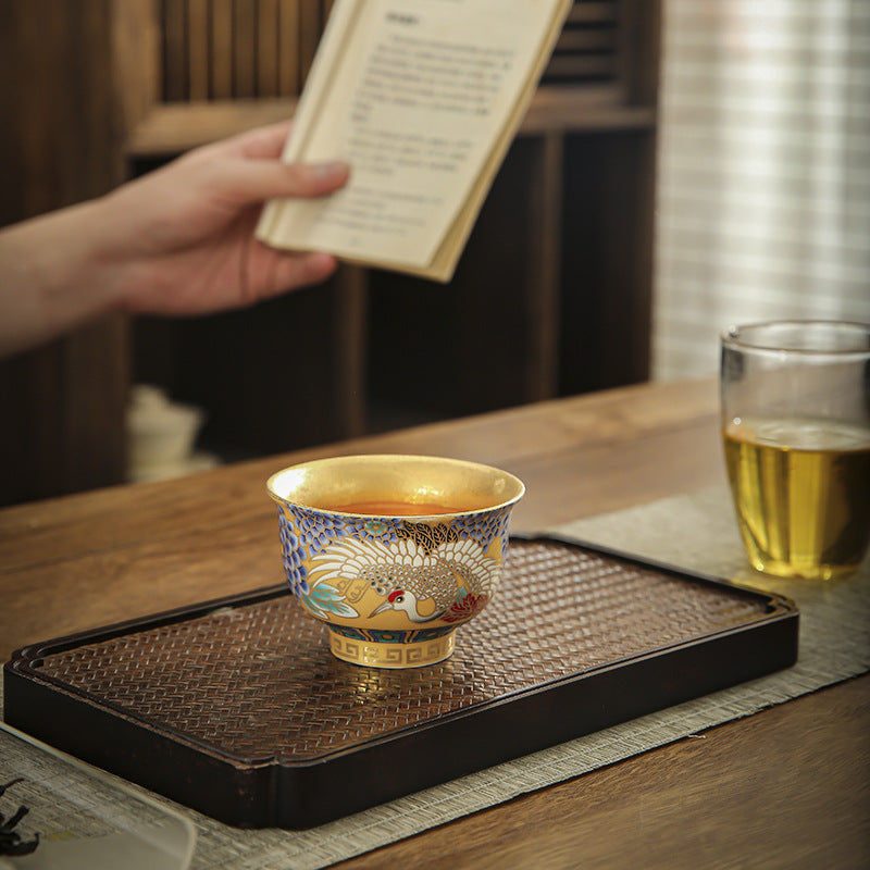 Porcelainess | Suet Jade Porcelain Gilded Auspicious Crane Cup