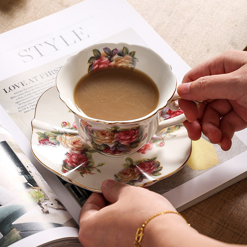 Gilded Rose English Retro Ceramic Coffee Cup and Saucer Set