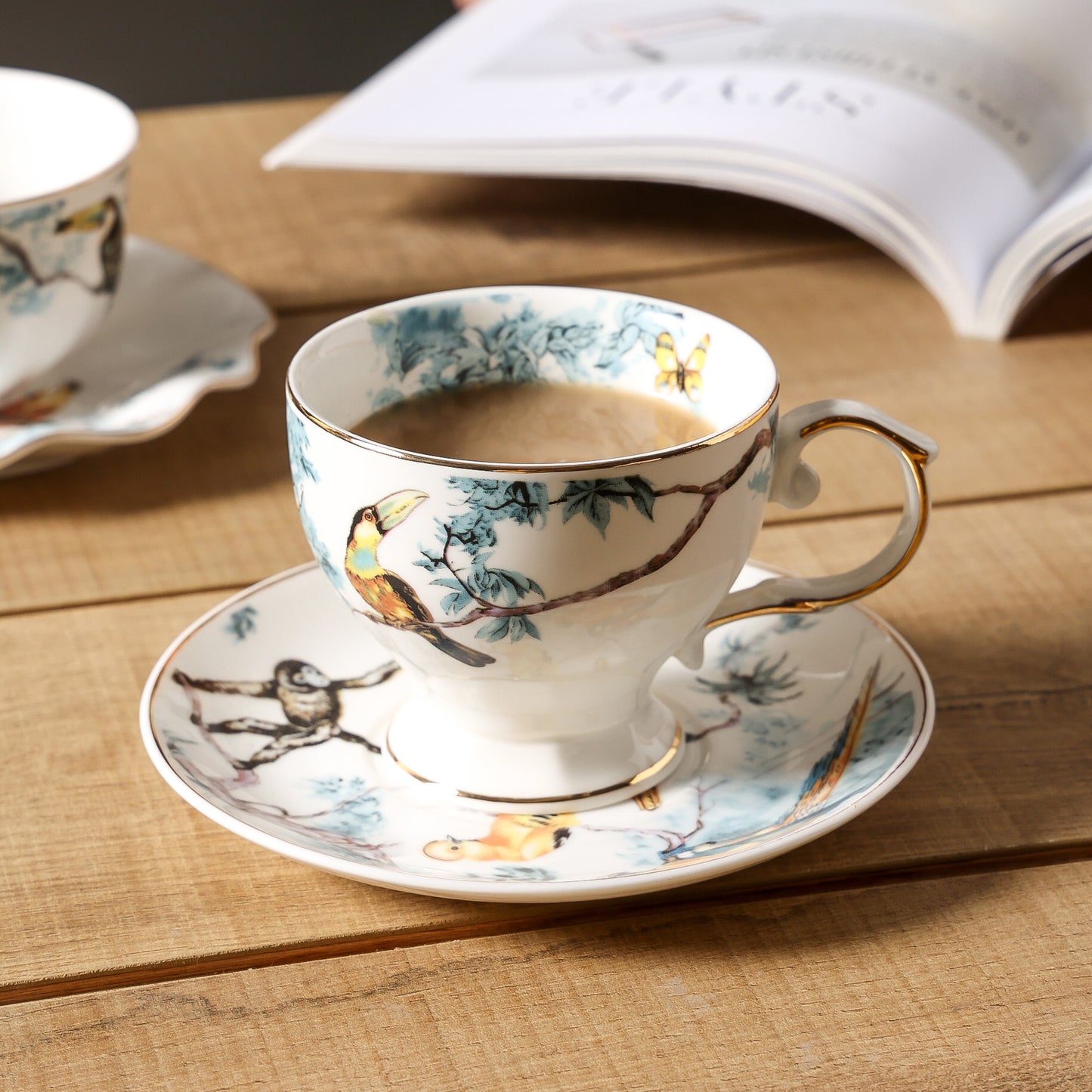 The Celestial Aviary - Hand-Painted Gilded Bird and Flower Tea Set